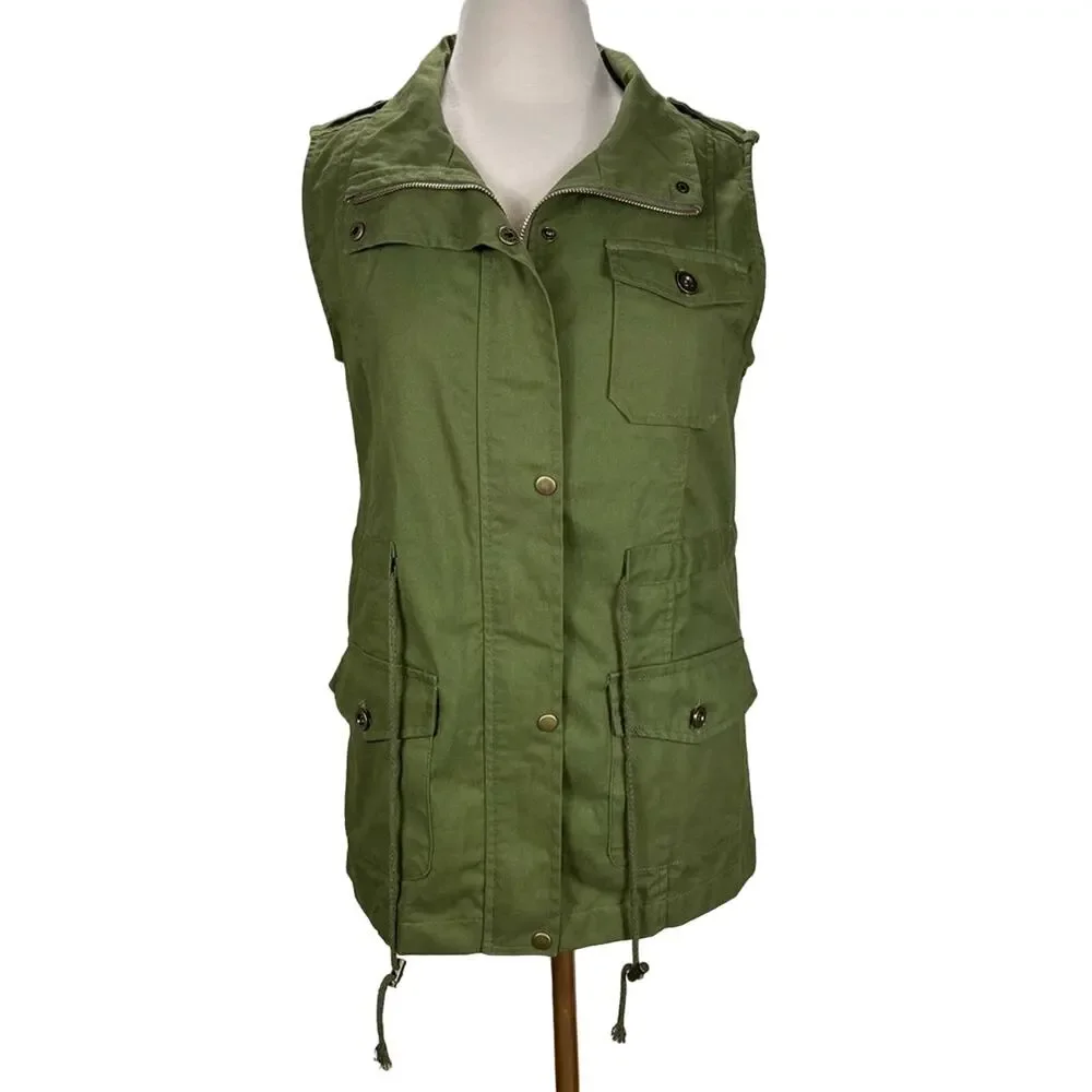 NWT MEANEOR | Olive Green Adjustable Drawstring Utility/Cargo Vest | Women's‎ M